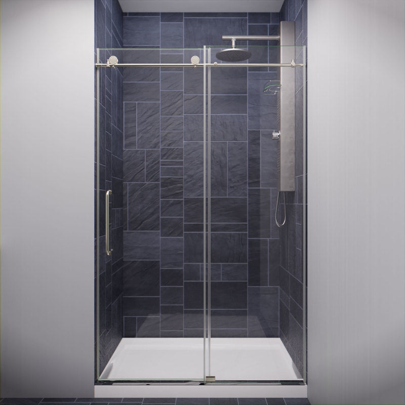 SD-AZ13-01BN - Madam Series 48 in. by 76 in. Frameless Sliding Shower Door in Brushed Nickel with Handle