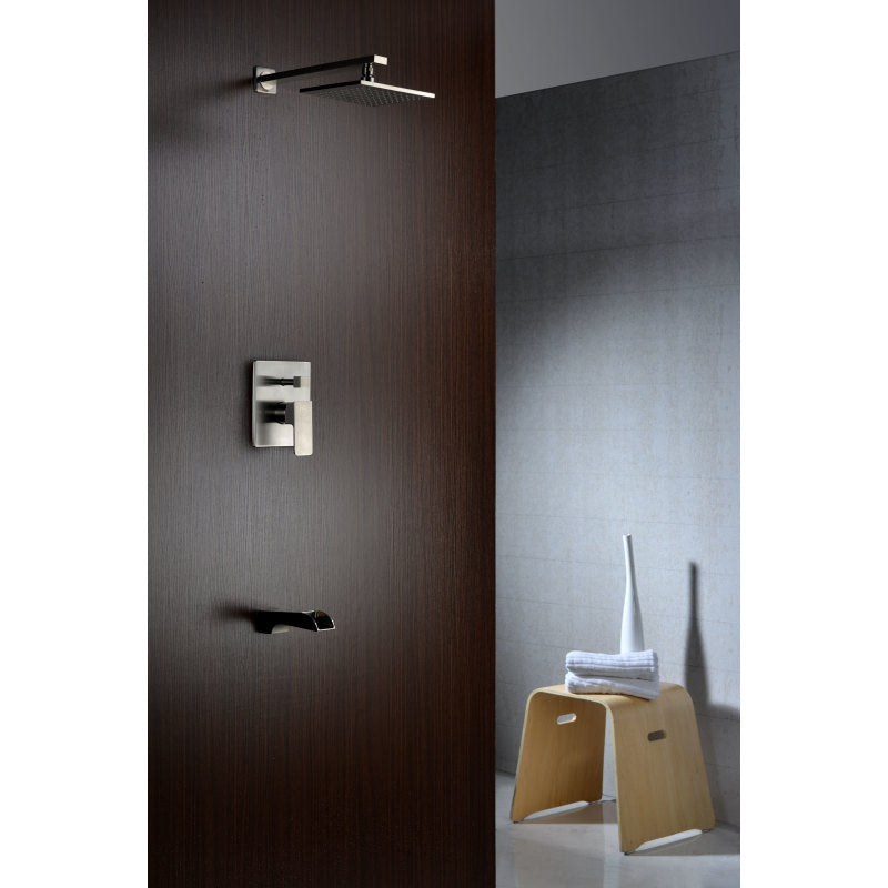 Mezzo Series Single Handle Wall Mounted Showerhead and Bath Faucet Set in Brushed Nickel