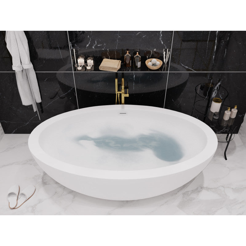 Lusso Series 76 in. x 41 in. Flat Bottom Solid Surface Freestanding Soaking Bathtub with Center Drain in Matte White