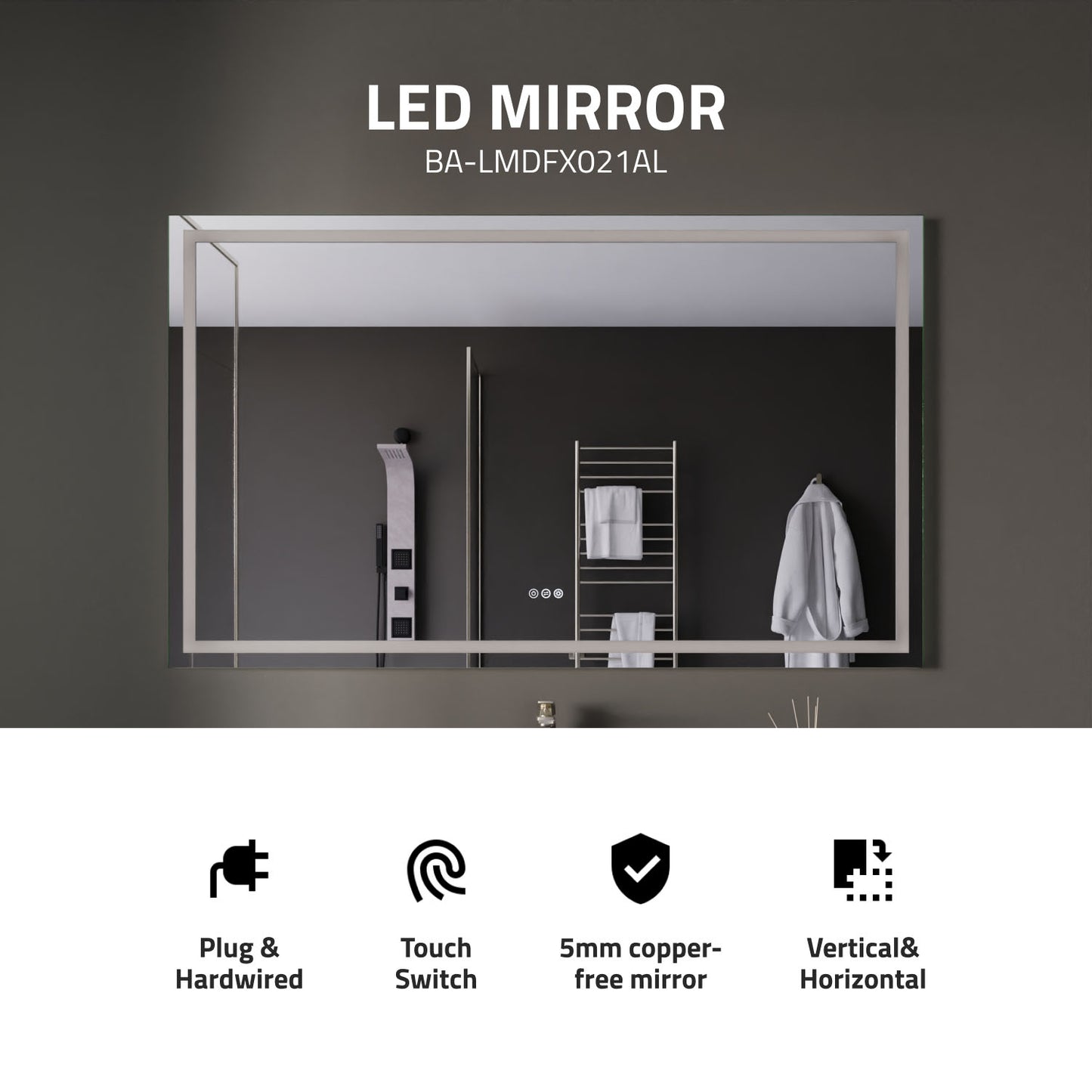 36-in. x 60-in. Frameless LED Front/Back Light Bathroom Mirror w/Defogger