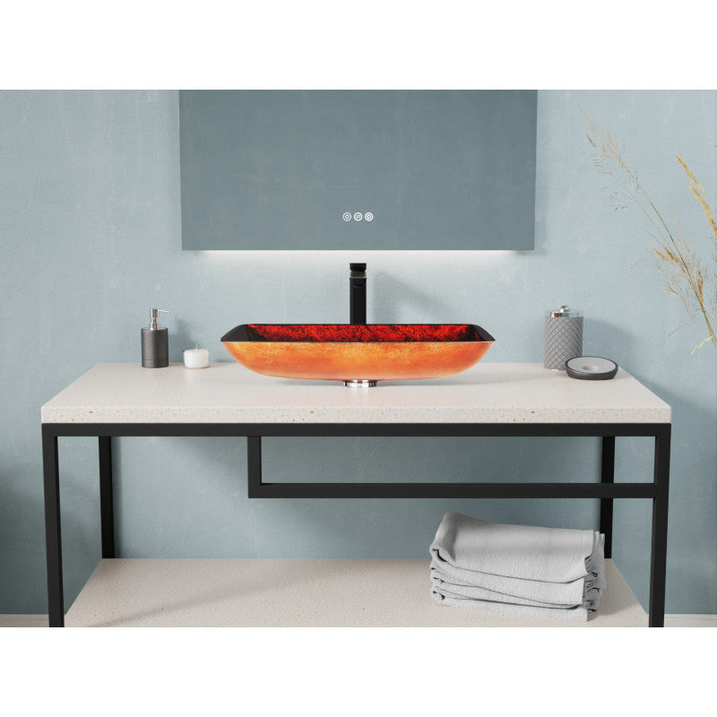 Paradiso Rectangle Glass Vessel Bathroom Sink with Celestial Bronze Finish