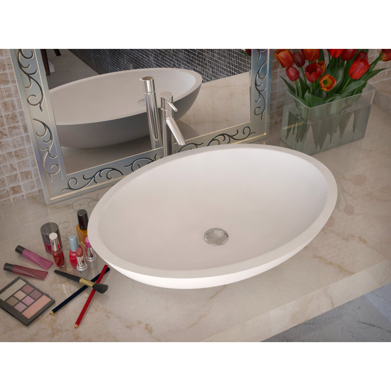 1-Piece Solid Surface Vessel Sink with Pop Up Drain in Matte White