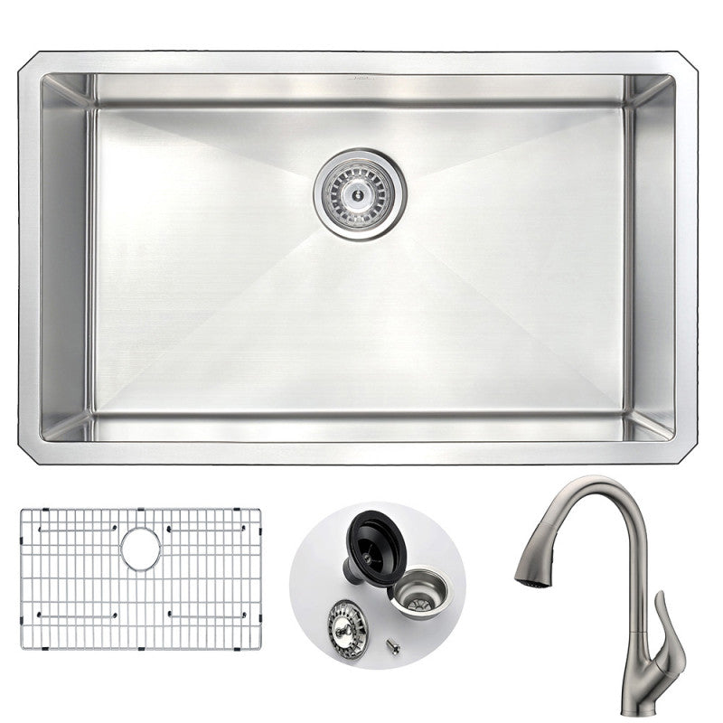 KAZ3018-031B - VANGUARD Undermount 30 in. Single Bowl Kitchen Sink with Accent Faucet in Brushed Nickel