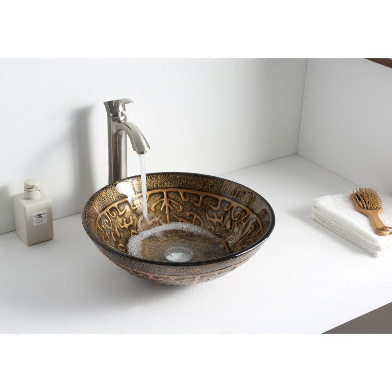 Alto Series 17 in. Bathroom Vessel Sink with Scratch-Tough and Stain-Resistant Surface in Lustrous Brown Glass