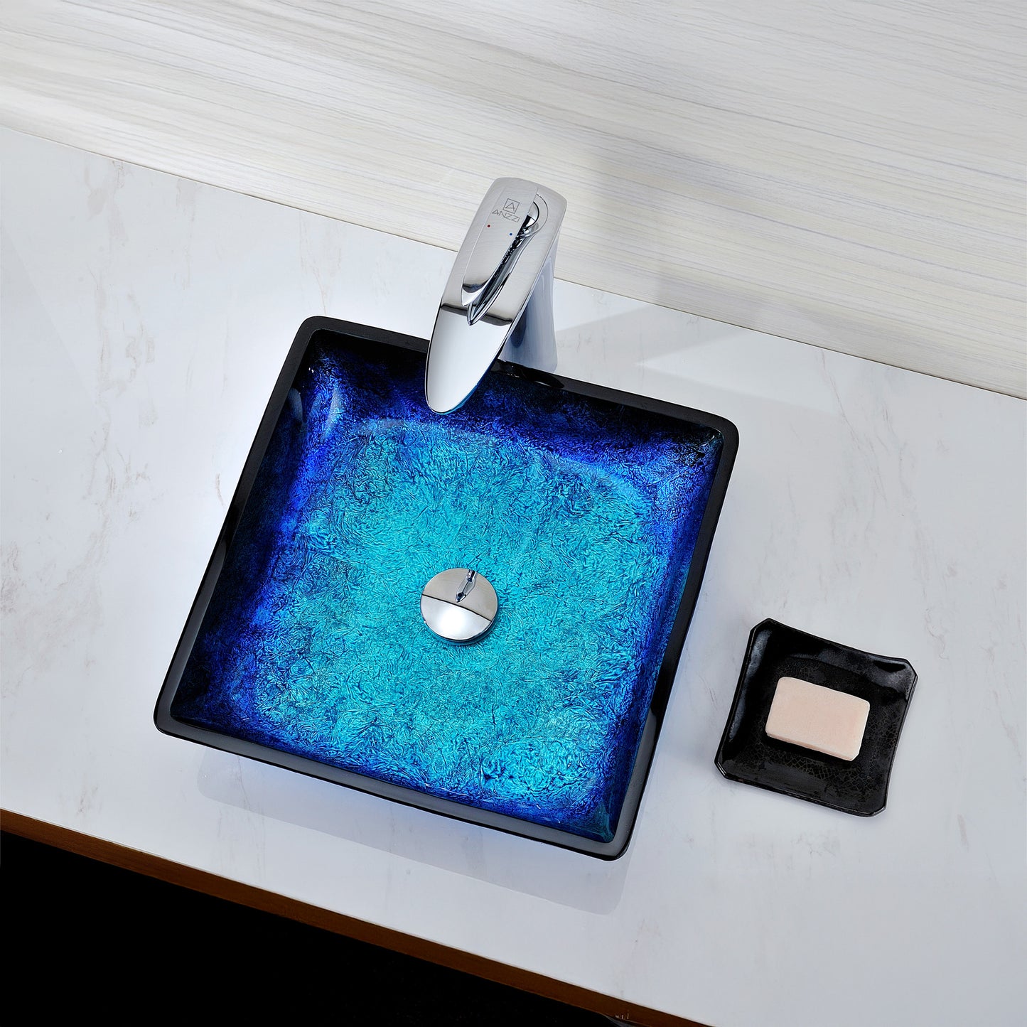 Viace Series 15 in. Bathroom Vessel Sink with Scratch-Tough and Stain-Resistant Non-Porous Surface in Blazing Blue Glass