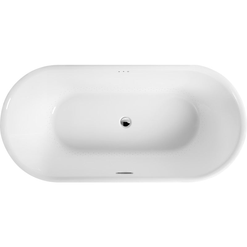 Jericho Series 67 in. x 32 in. Flat Bottom Acrylic Freestanding Air Jetted Bathtub with Center Drain in Glossy White