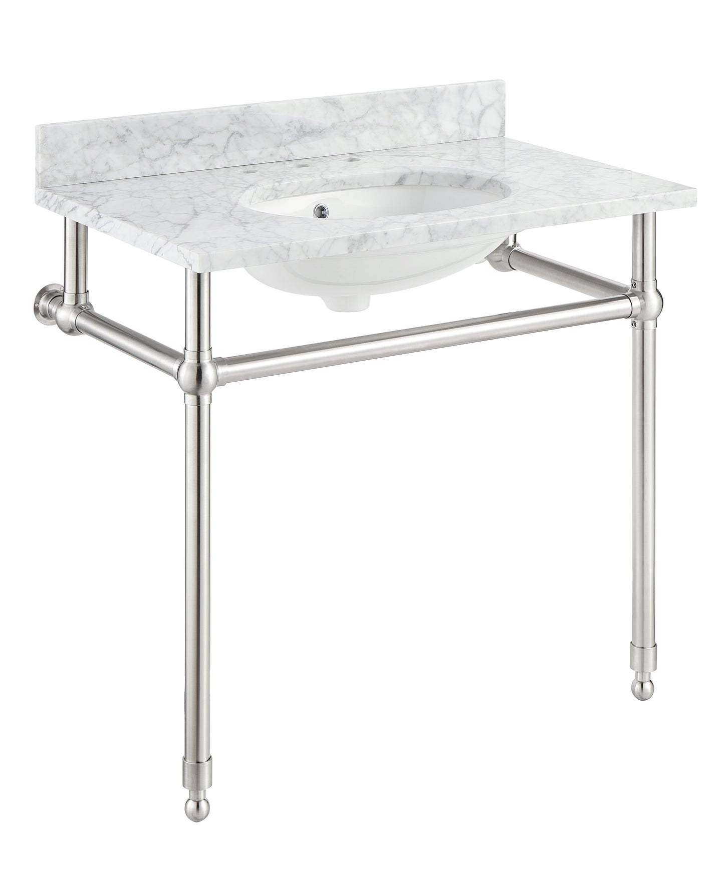CS-FGC004-BN - Verona 34.5 in. Console Sink in Brushed Nickel with Carrara White Counter Top