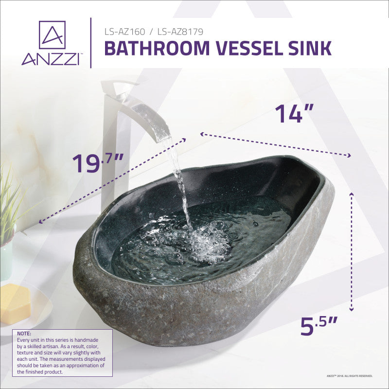 Lovro Series 20 in. Handcrafted Irregular Shaped Solid Surface Bathroom Vessel Sink in Dark River Natural Stone