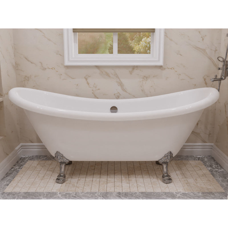 FT-CF130LXFT-CH - 69.29” Belissima Double Slipper Acrylic Claw Foot Tub in White
