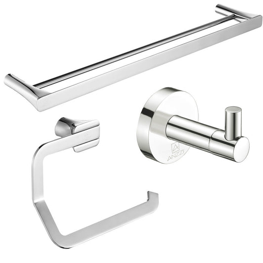 AC-AZSET3-CH - ANZZI 3-Piece Chrome Bathroom Accessories Set - Hand Towel Holder - Toilet Paper Holder - Towel Holder