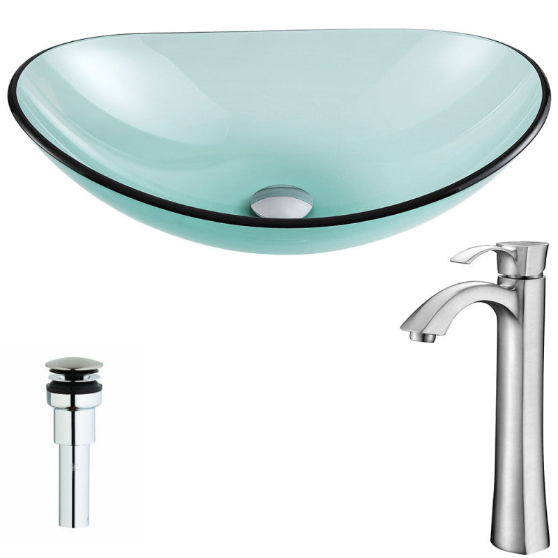 LSAZ076-095B - Major Series Deco-Glass Vessel Sink in Lustrous Green with Harmony Faucet in Brushed Nickel