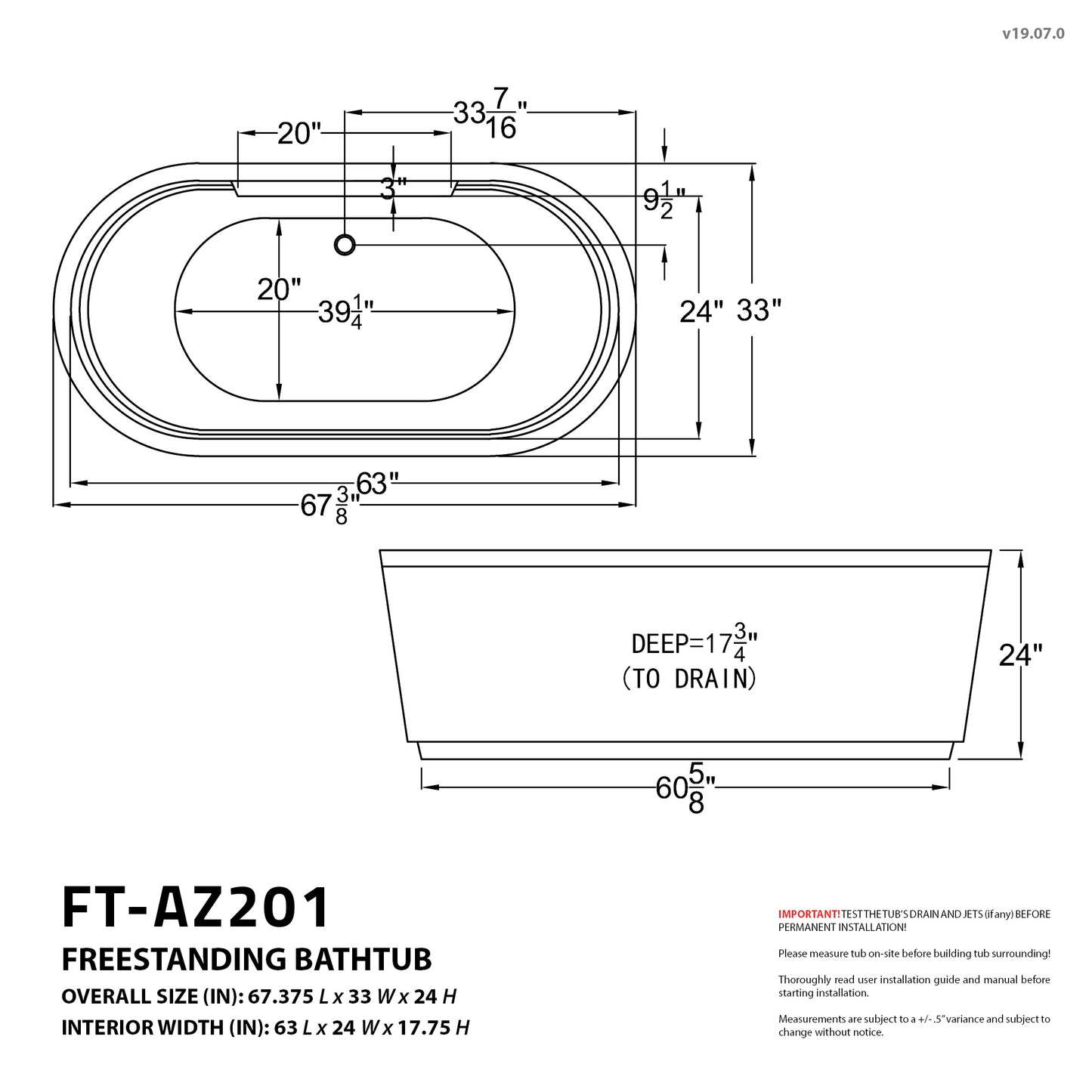 Sofia 5.6 ft. Center Drain Whirlpool and Air Bath Tub in White