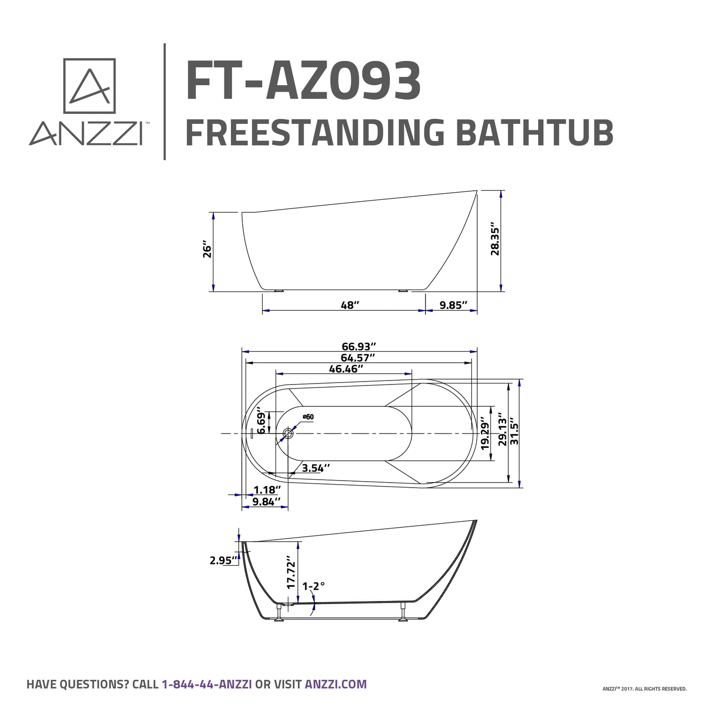 Trend Series 67 in. x 32 in. Flat Bottom Acrylic Freestanding Soaking Bathtub with Center Drain in Glossy White