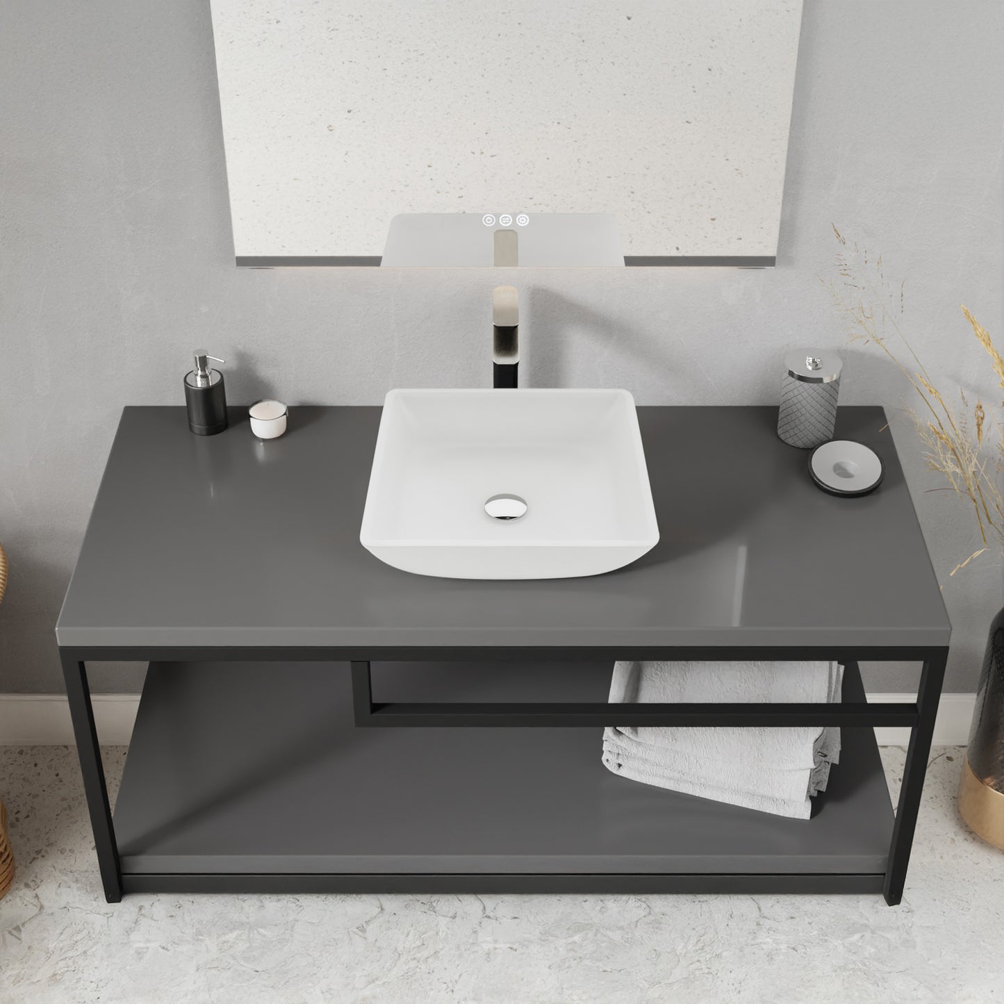Solstice Series 16 in. L x 16 in. W Square Bathroom Vessel Sink in White Finish Glass with Chrome Pop-Up Drain