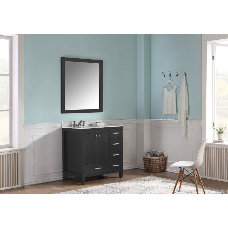 VT-MRCT0036-BK - Chateau 36 in. W x 22 in. D Bathroom Bath Vanity Set in Black with Carrara Marble Top with White Sink