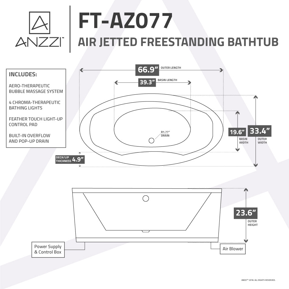 Jarvis Series 67" Air Jetted Freestanding Acrylic Bathtub in White