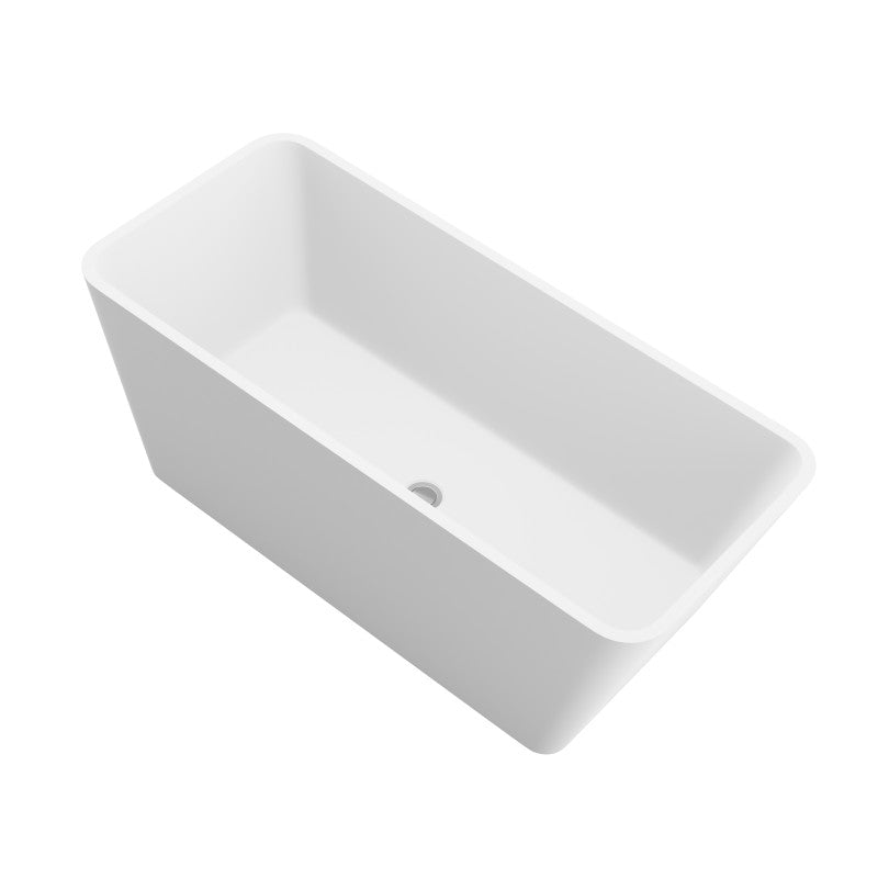 Cenere 4.9 ft. Man-Made Stone Center Drain Freestanding Bathtub in Matte White