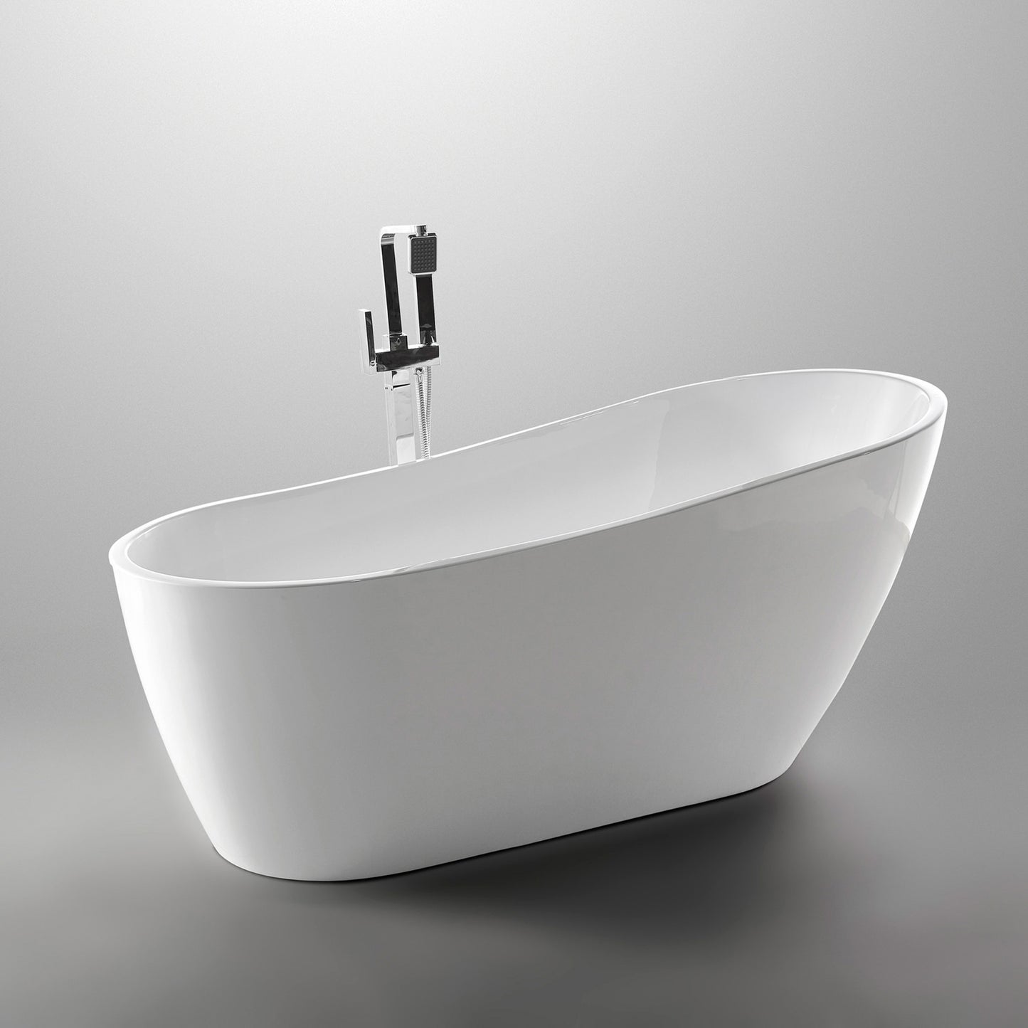 Trend Series 67 in. x 32 in. Flat Bottom Acrylic Freestanding Soaking Bathtub with Center Drain in Glossy White