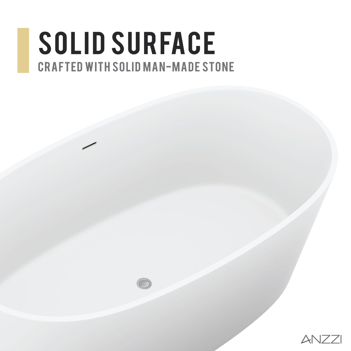 Bellentin Series 61 in. x 31 in. Flat Bottom Solid Surface Freestanding Soaking Bathtub with Center Drain in Matte White