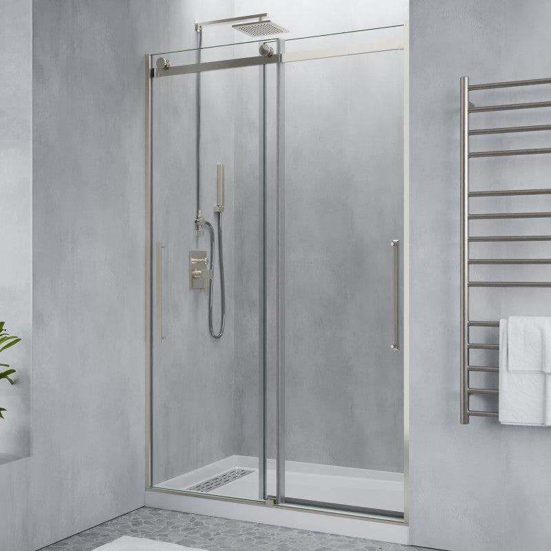 SD-FRLS05901BN - Stellar Series 48 in. x 76 in. H Sliding Frameless Shower Door in Brushed Nickel with Tsunami Guard Tempered Glass