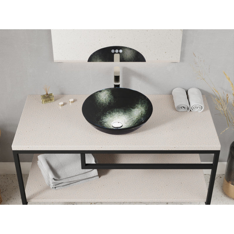 LS-AZ902 - Amalfi Round Glass Vessel Bathroom Sink with Stellar Black Finish