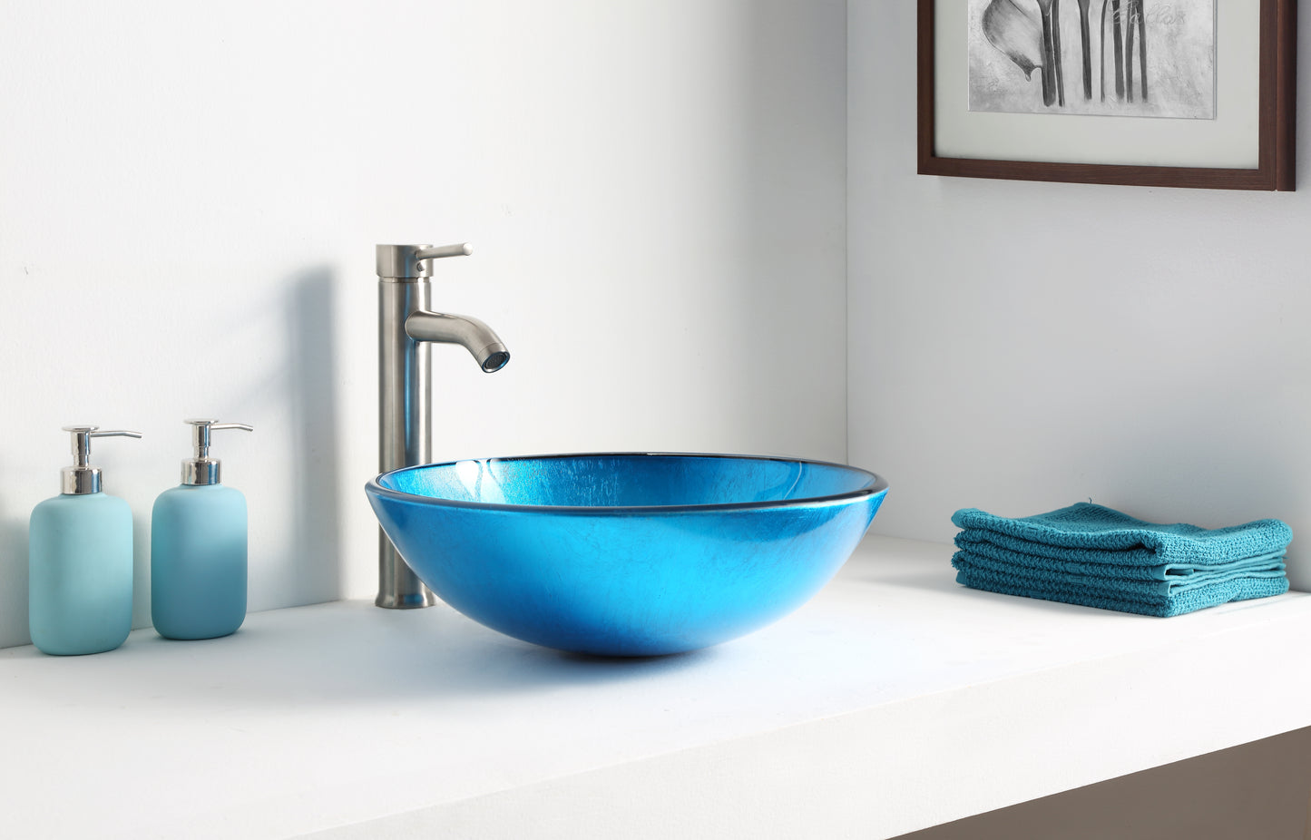 Arc Series Deco-Glass Vessel Sink in Lustrous Light Blue Finish