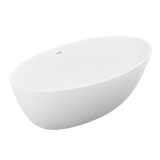 FT-AZ510 - Cestino Series 67 in. x 36 in. Flat Bottom Solid Surface Freestanding Soaking Bathtub with Center Drain in Matte White