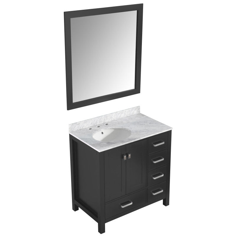 VT-MRCT0036-BK - Chateau 36 in. W x 22 in. D Bathroom Bath Vanity Set in Black with Carrara Marble Top with White Sink