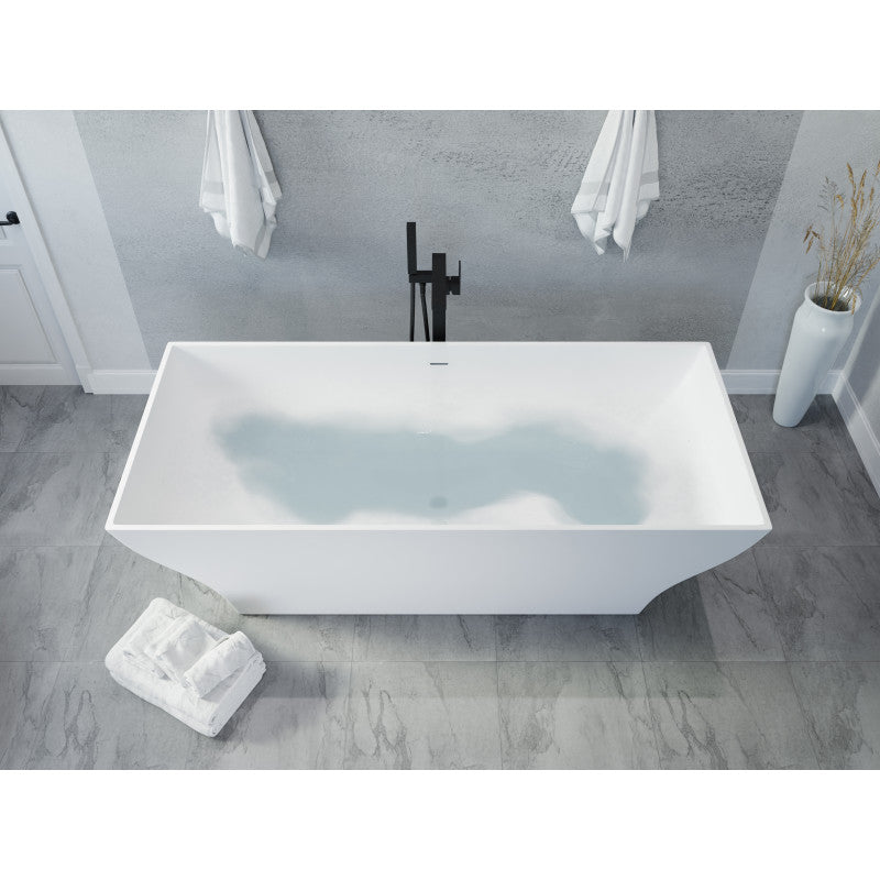 Crema Series 71 in. x 32 in. Flat Bottom Solid Surface Freestanding Soaking Bathtub with Center Drain in Matte White