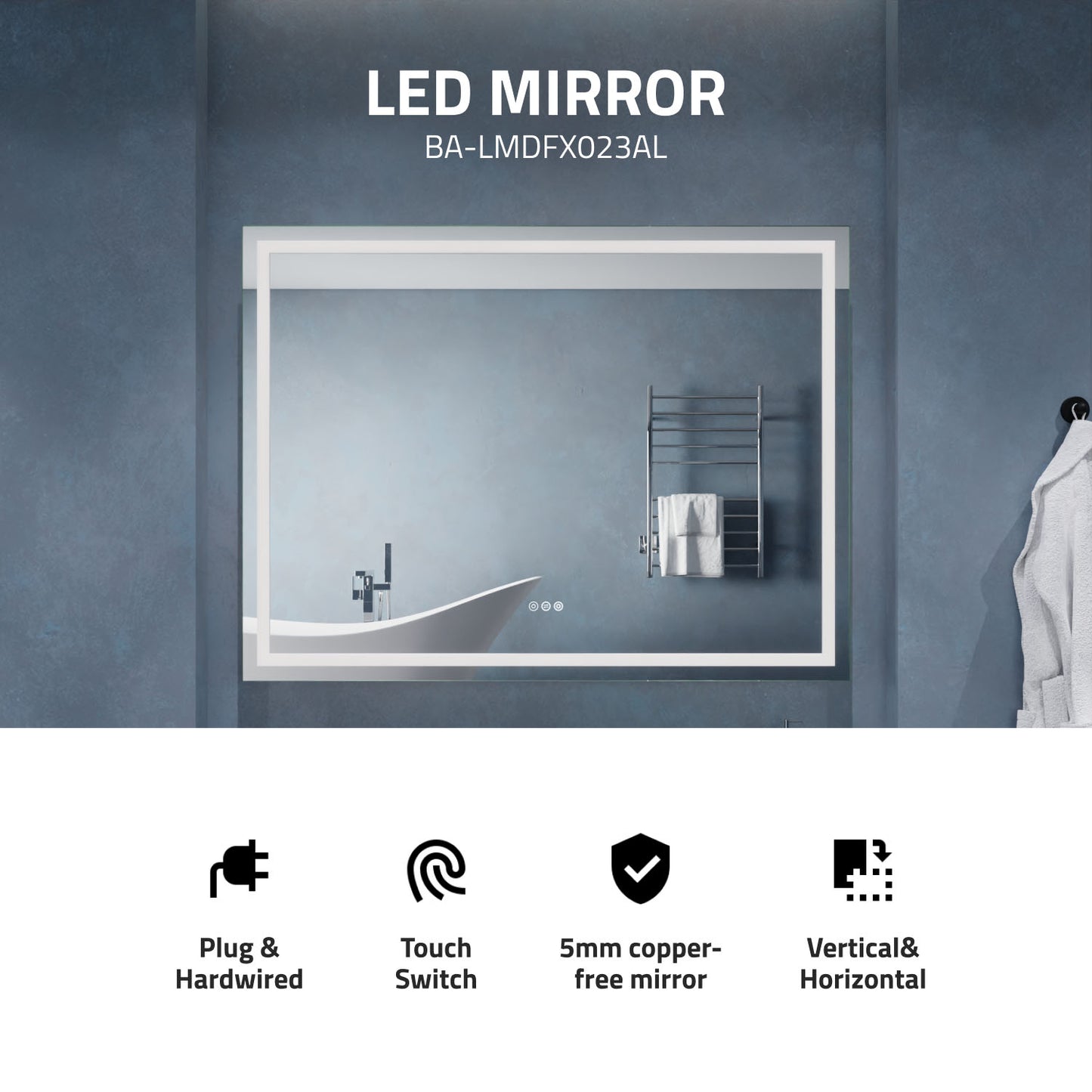 36-in. x 48-in. Frameless LED Front/Back Light Bathroom Mirror w/Defogger