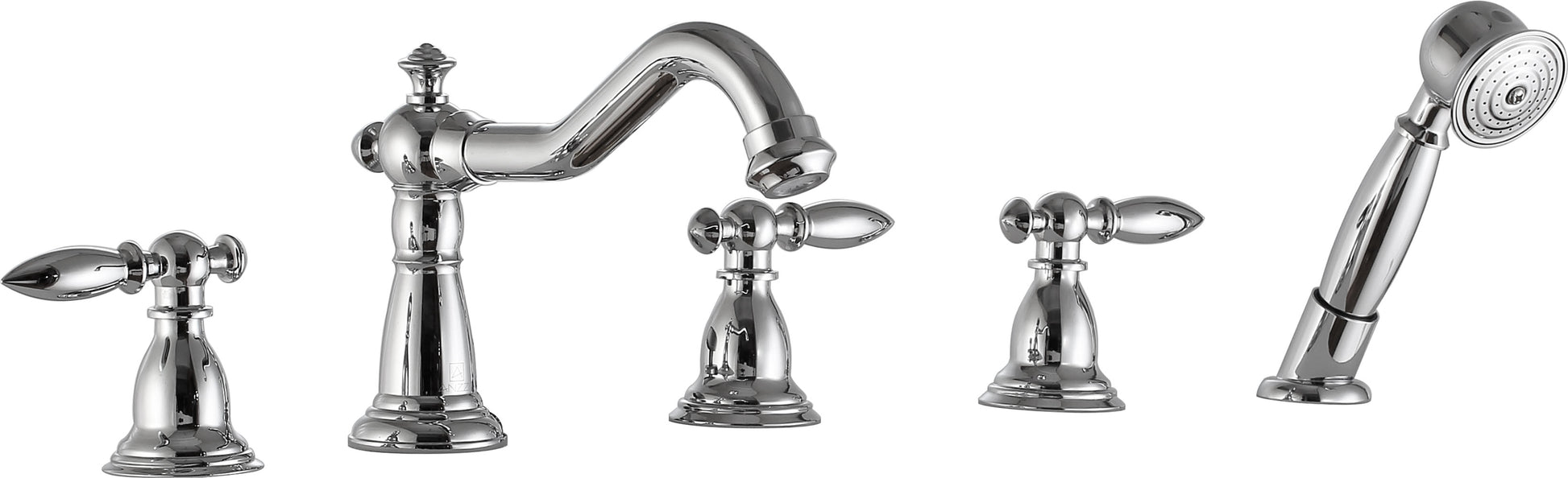 FR-AZ091CH - Patriarch 2-Handle Deck-Mount Roman Tub Faucet with Handheld Sprayer in Polished Chrome