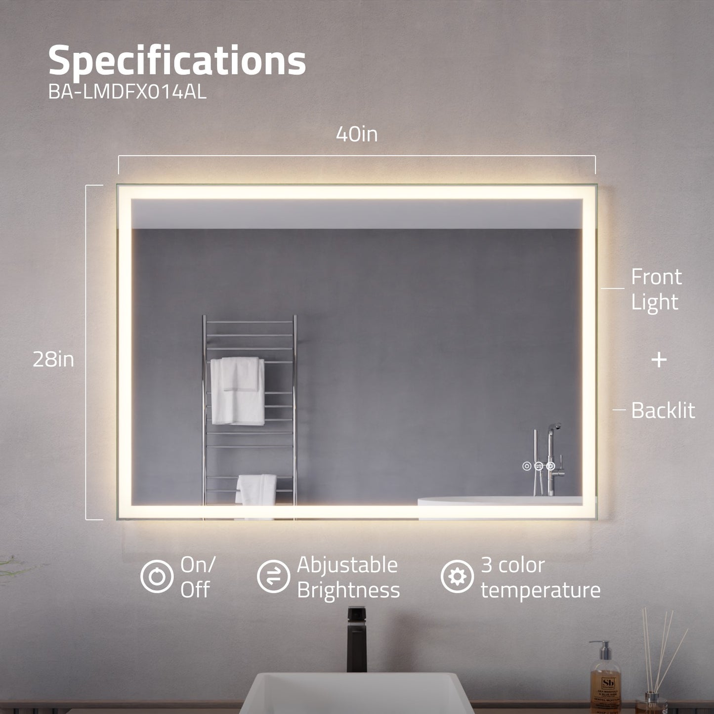 27-in. x 39-in. LED Front/Back Lighting Bathroom Mirror with Defogger