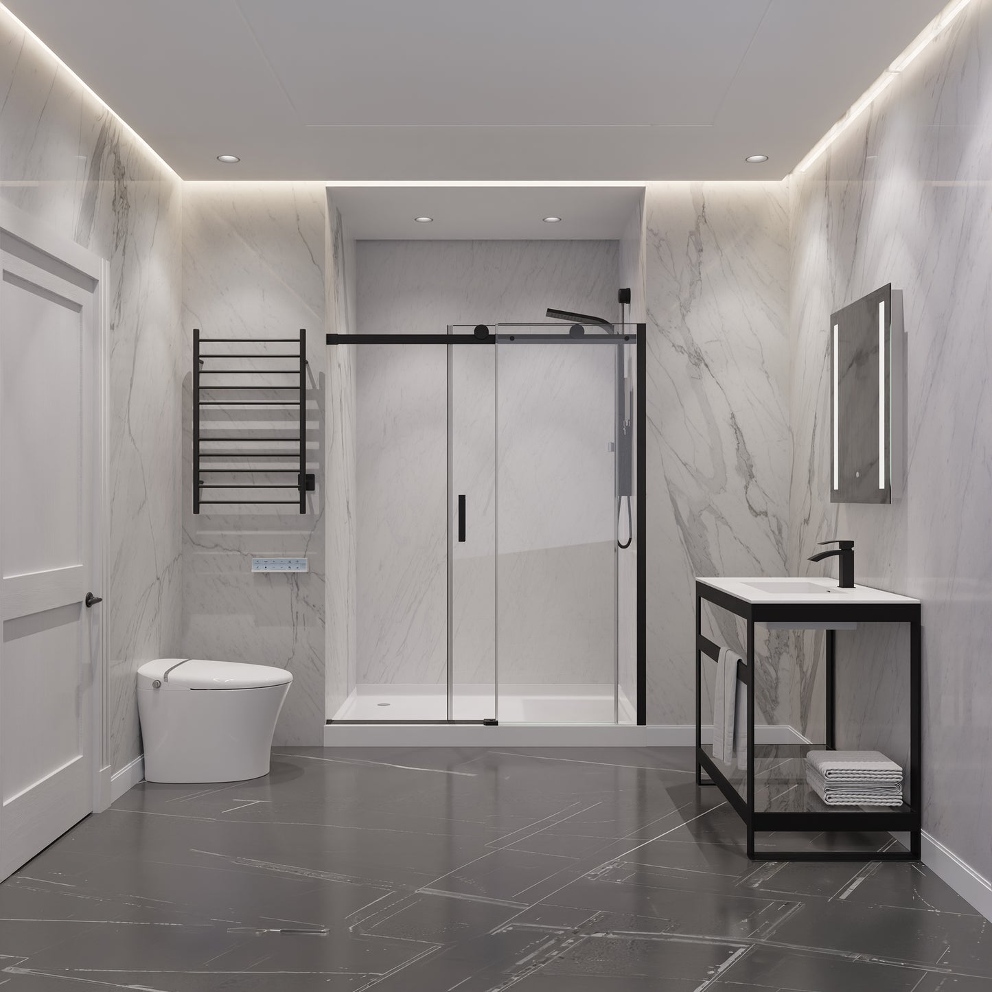 Rhodes Series 48 in. x 76 in. Frameless Sliding Shower Door with Handle