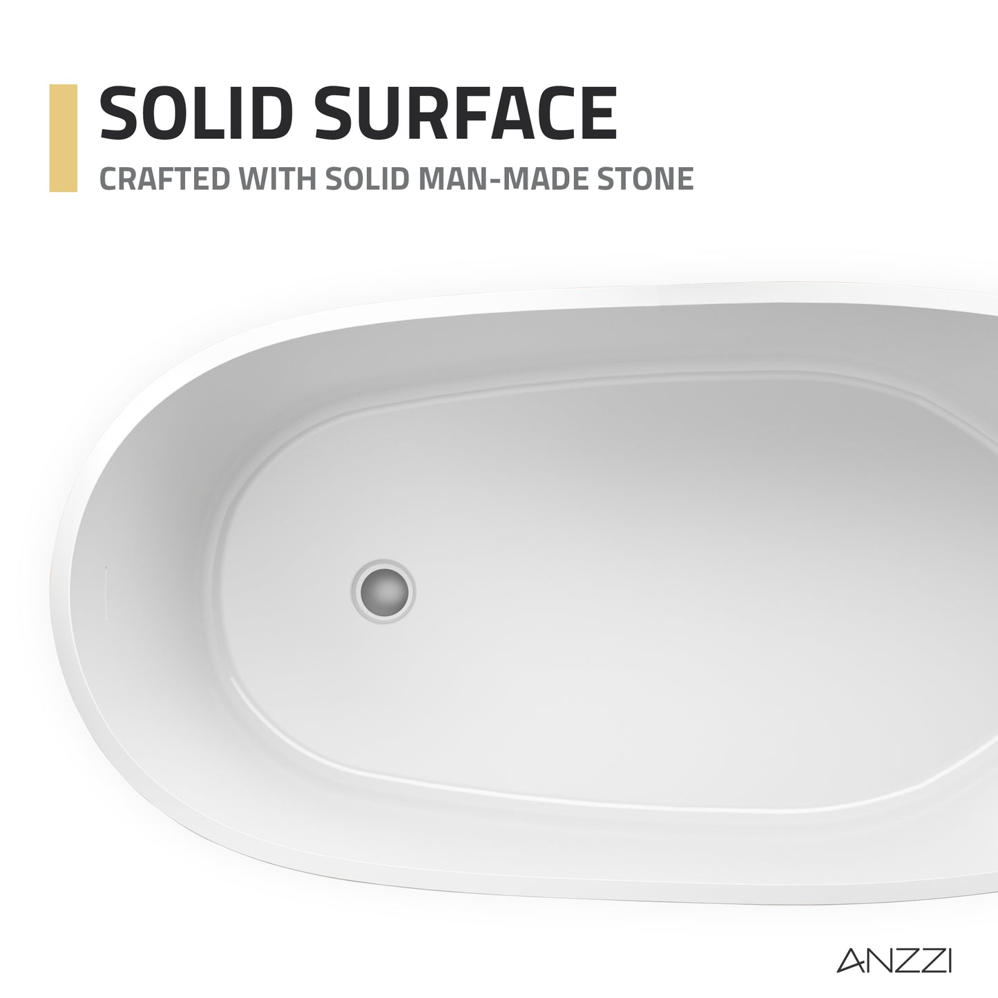 Tuasavi Series 68 in. x 29 in. Flat Bottom Solid Surface Freestanding Soaking Bathtub with Center Drain in Matte White