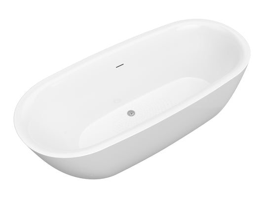Ami Series 59 in. x 30 in. Flat Bottom Acrylic Freestanding 79 Gallon Soaking Bathtub with Center Drain in Glossy White
