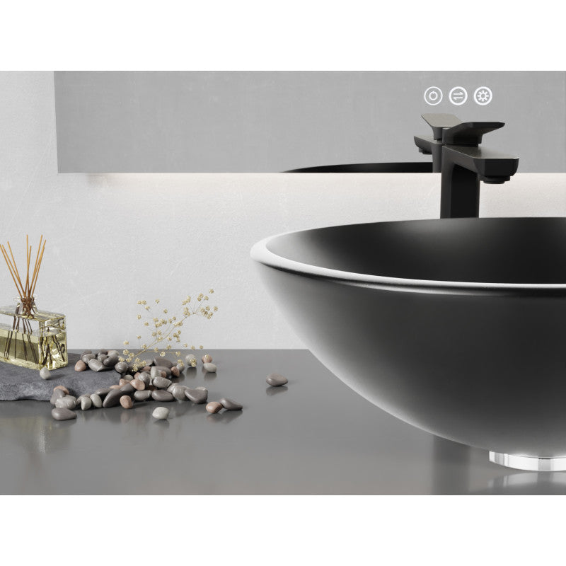Amalfi Round Glass Vessel Bathroom Sink with Matte Black Finish