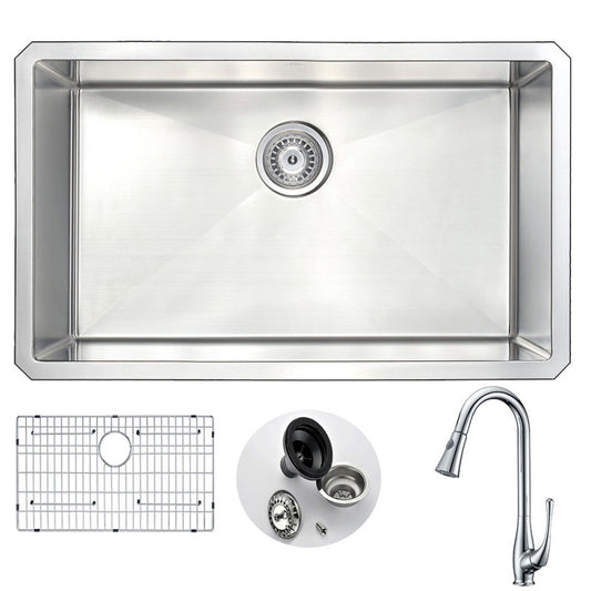 KAZ3018-041 - VANGUARD Undermount 30 in. Single Bowl Kitchen Sink with Singer Faucet in Polished Chrome