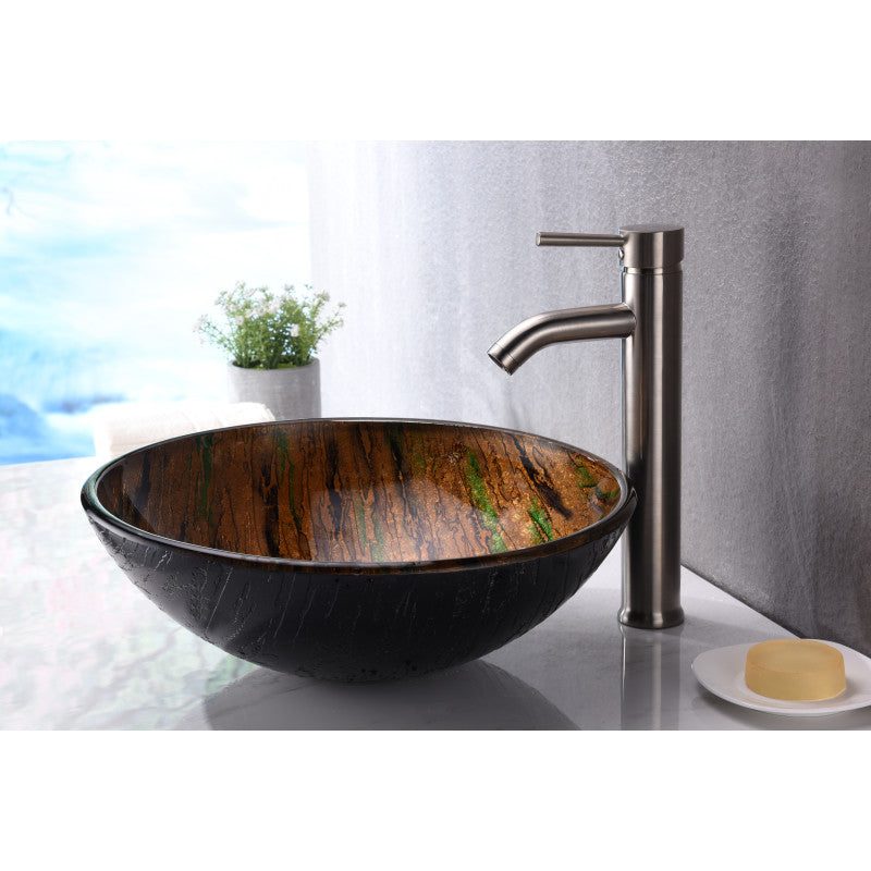 Nile Series 17 in. Bathroom Vessel Sink with Scratch-Tough and Stain-Resistant Non-Porous Surface in Brown Glass