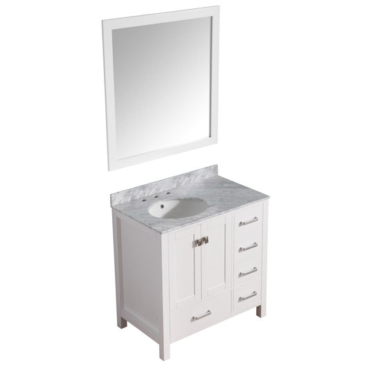 VT-MRCT0036-WH - Chateau 36 in. W x 22 in. D Bathroom Bath Vanity Set in White with Carrara Marble Top with White Sink