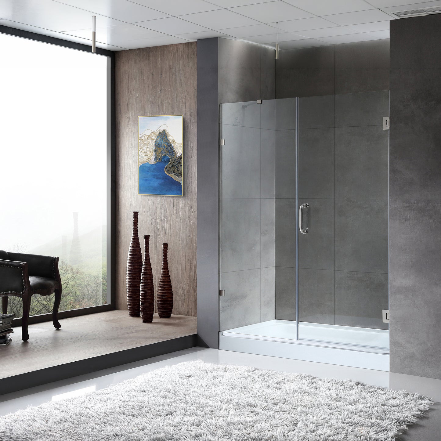 Consort Series 60 in. by 72 in. Frameless Hinged Alcove Shower Door with Handle