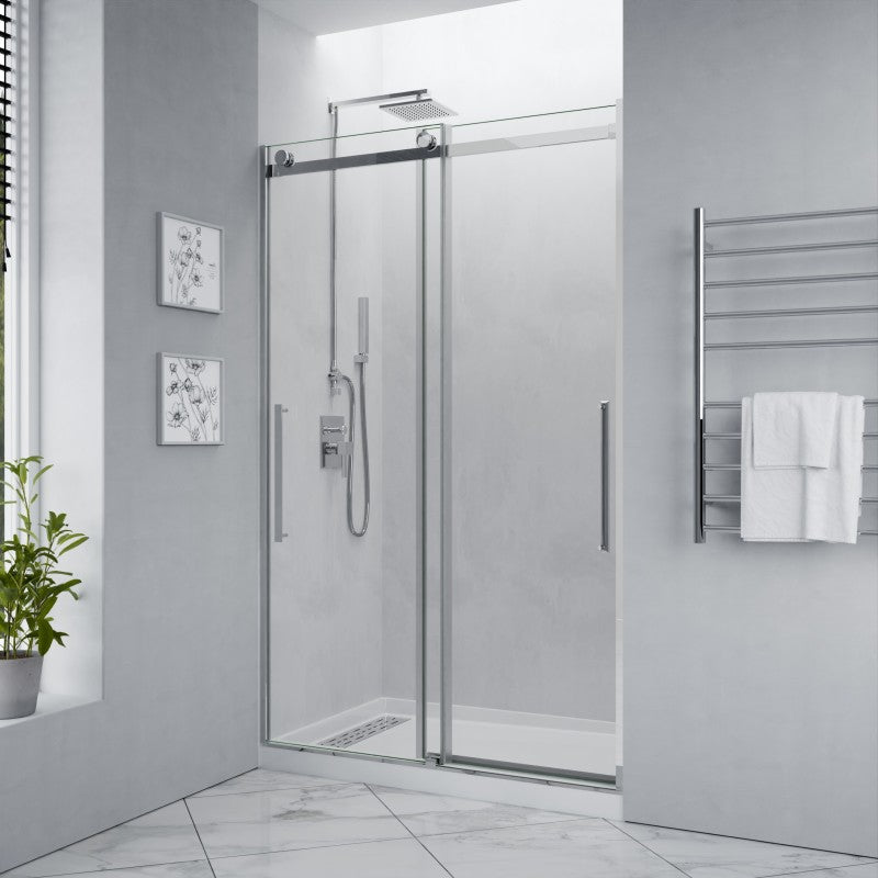 SD-FRLS05901CH - Stellar Series 48 in. x 76 in. H Sliding Frameless Shower Door in Chrome with Tsunami Guard Tempered Clear Glass