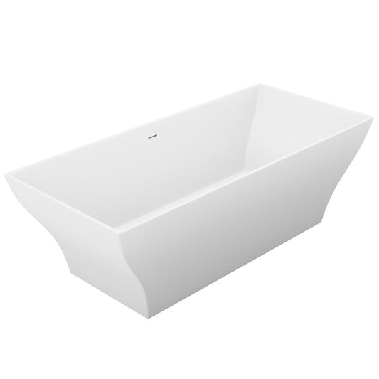 FT-AZ509 - Crema Series 71 in. x 32 in. Flat Bottom Solid Surface Freestanding Soaking Bathtub with Center Drain in Matte White