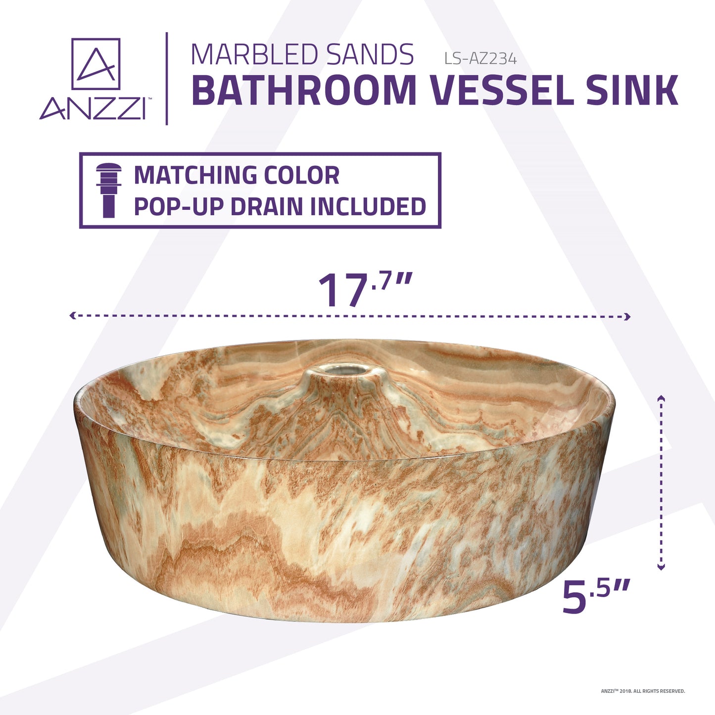 Marbled Series Ceramic Vessel Sink in Marbled Sands Finish