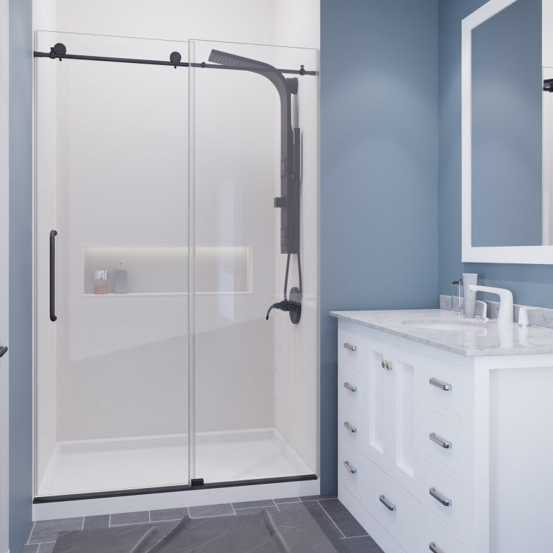 SD-AZ8077-01GB - Leon Series 48 in. by 76 in. Frameless Sliding Shower Door in Gunmetal with Handle