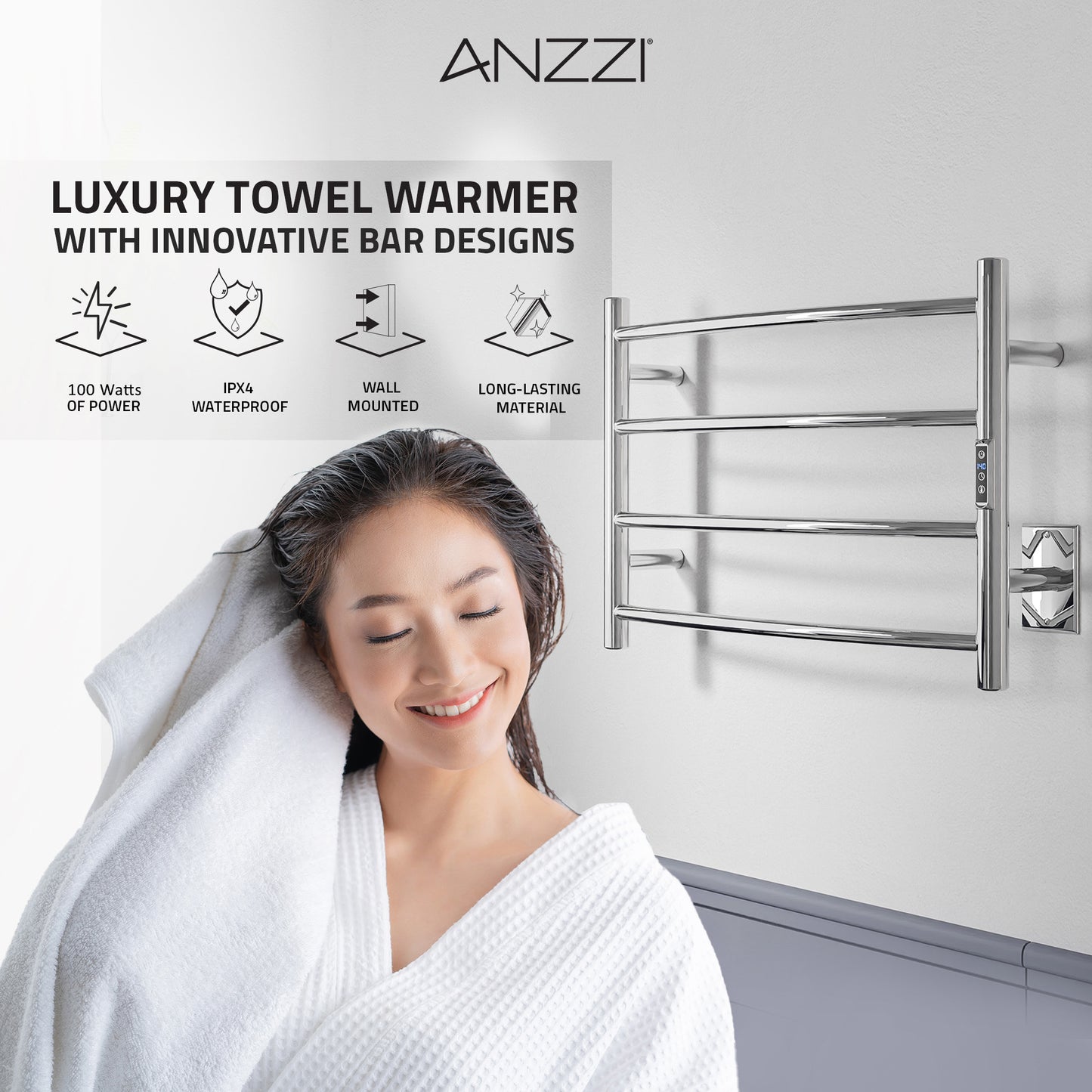 Glow 4-Bar Stainless Steel Wall Mounted Towel Warmer