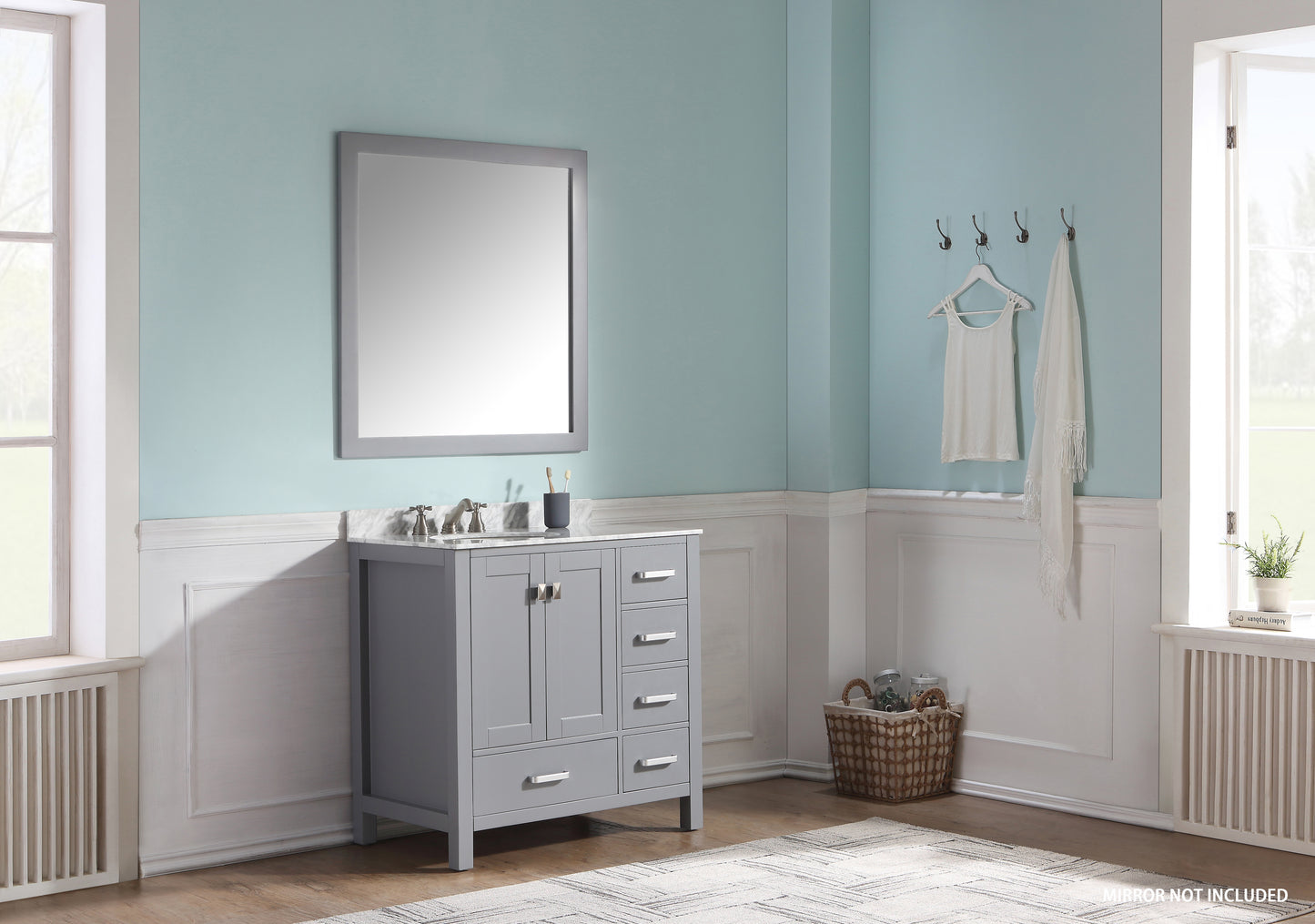 ANZZI Chateau Series 36 in. W x 35 in. H Bathroom Bath Vanity Set in Carrara White Marble  Counter Top with White Basin in Rich Gray