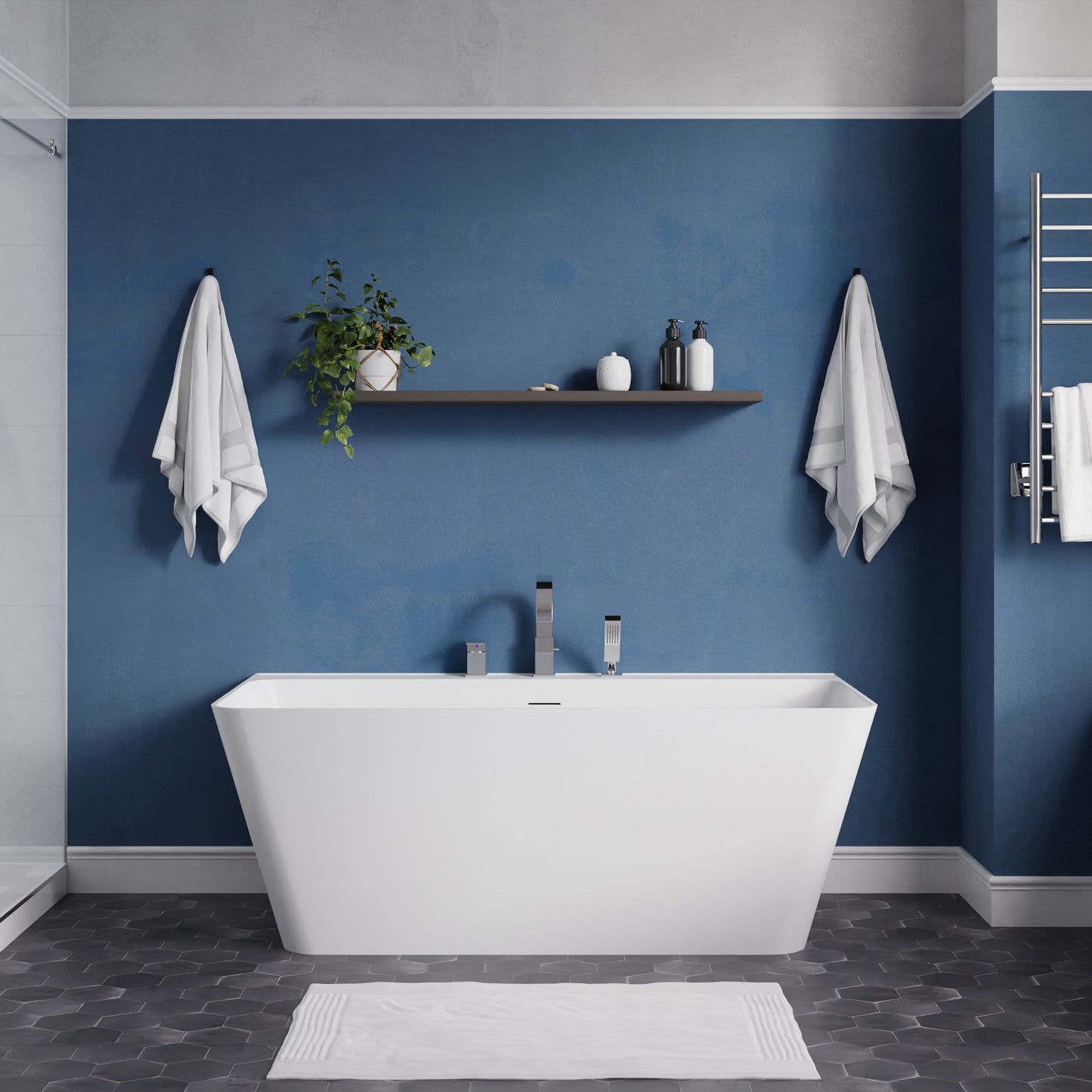 Vault Series 67 in. x 32 in. Flat Bottom Acrylic Freestanding 77 Gallon Soaking Bathtub with Center Drain in White