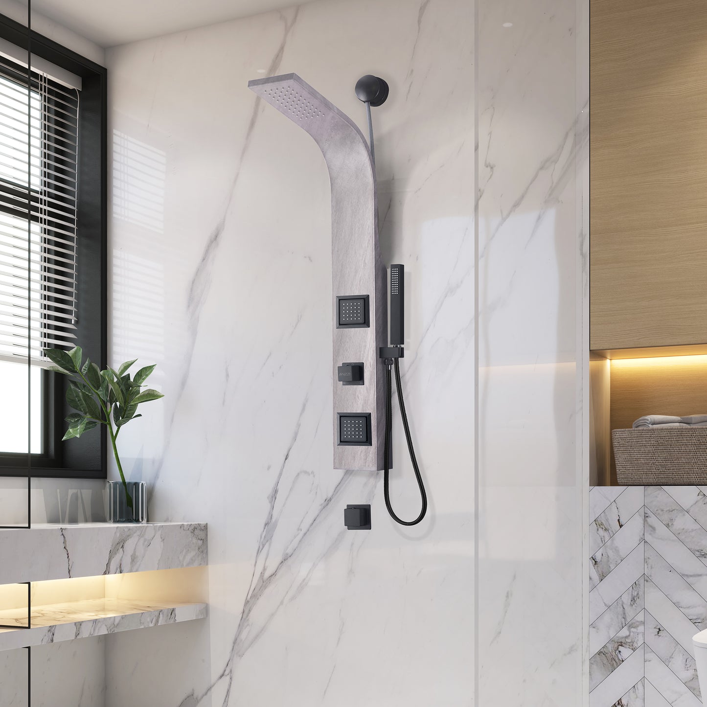 Aura 2-Jetted Shower Panel with Heavy Rain Shower & Spray Wand