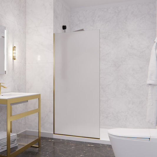 SD-AZFL06001BGF - Veil Series 74 in. by 34 in. Framed Frosted Glass Shower Screen in Brushed Gold
