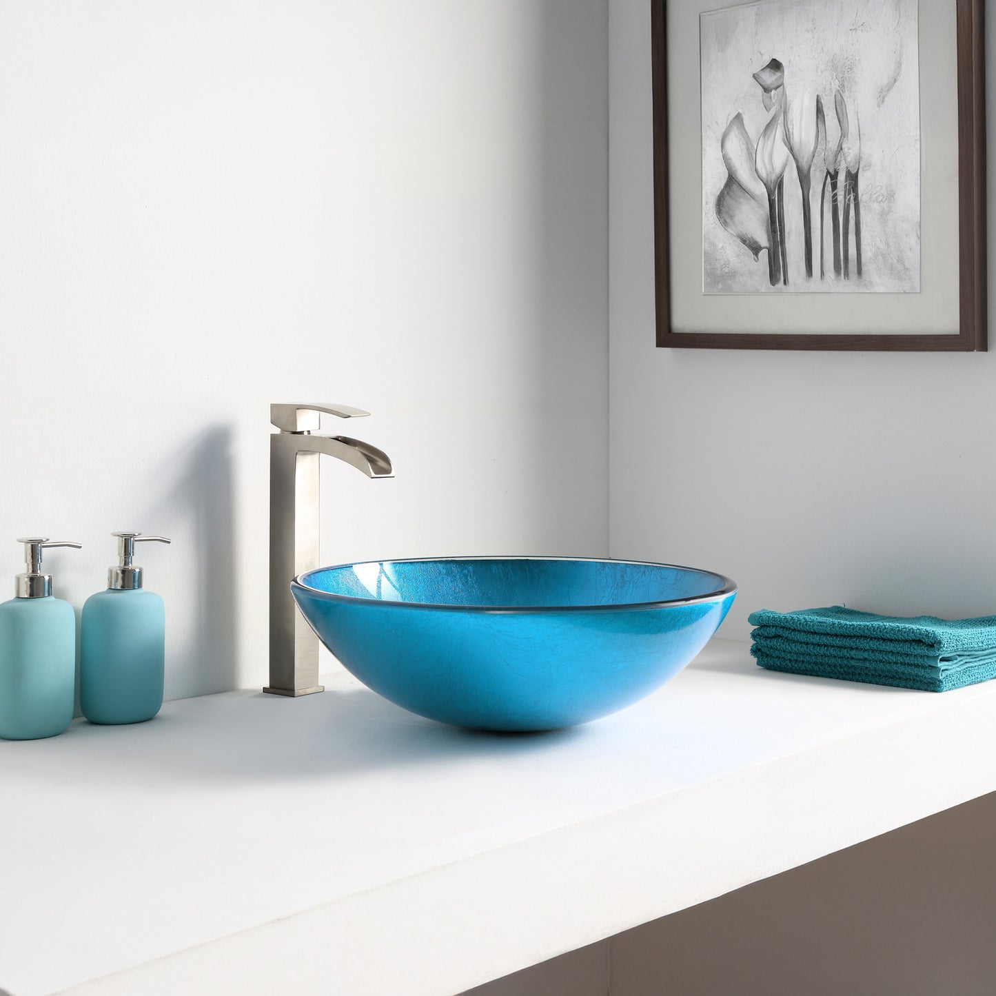 Accent Series 17 in. Bathroom Vessel Sink with Scratch-Tough and Stain-Resistant Non-Porous Surface in Blue Ice Glass